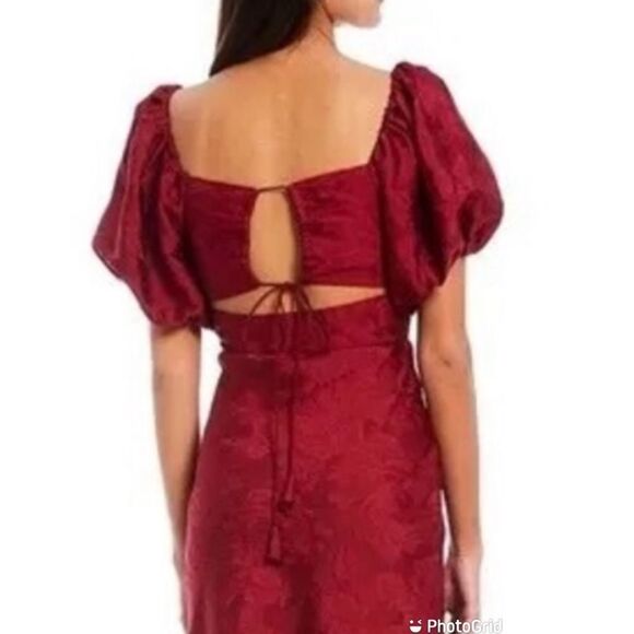 SACHIN & BABI Gabby Red Puff Sleeve Midi Dress Open Tie Back Size Cherry 0 New - Picture 9 of 14